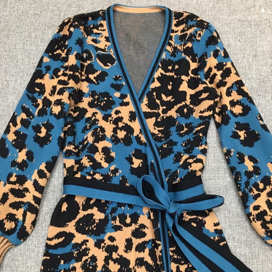 dvf DIANE VON FURSTENBERG Lois leopard intarsia stretch knit wrap dress 7 result