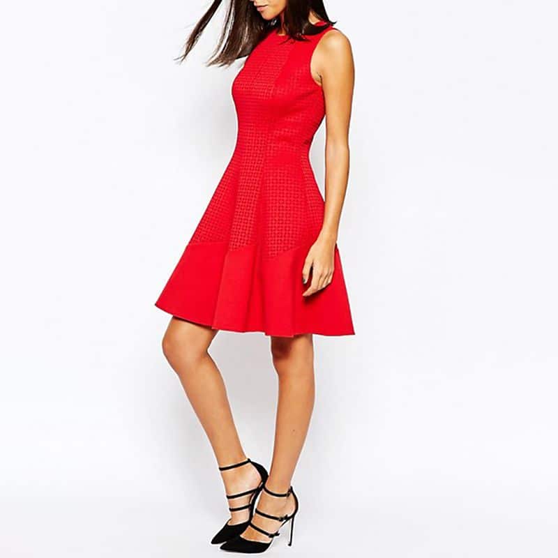 Reiss Pinot Cut Out Fit and Flare Skater Dress Cherry Red 14 result