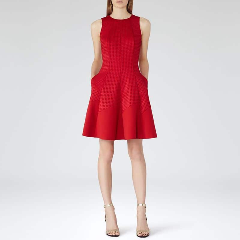 Reiss Pinot Cut Out Fit and Flare Skater Dress Cherry Red 7 result
