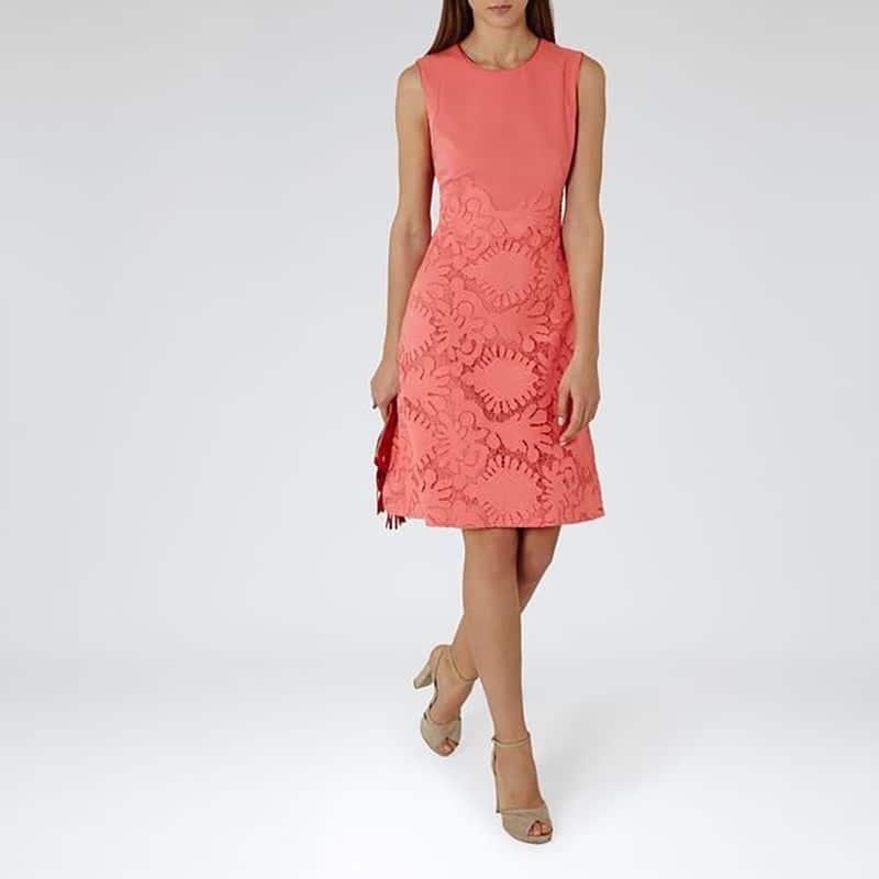 Reiss Rebbie Floral Lace Rosebud Pink Fit Flare Dress 4 result