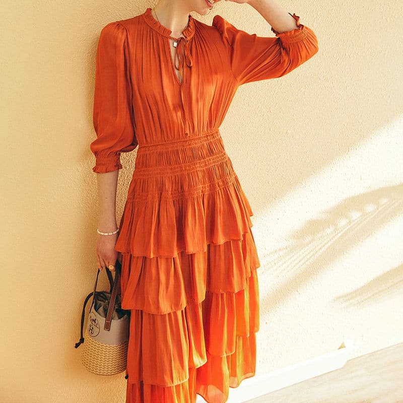 MAJE Radjinette Layered Satin Dress In Orange 2 result