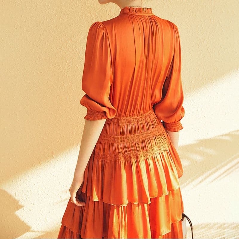 MAJE Radjinette Layered Satin Dress In Orange 3 result