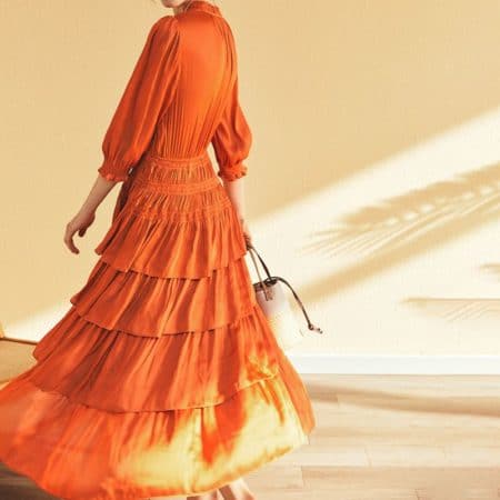 MAJE Radjinette Layered Satin Dress In Orange 5 result