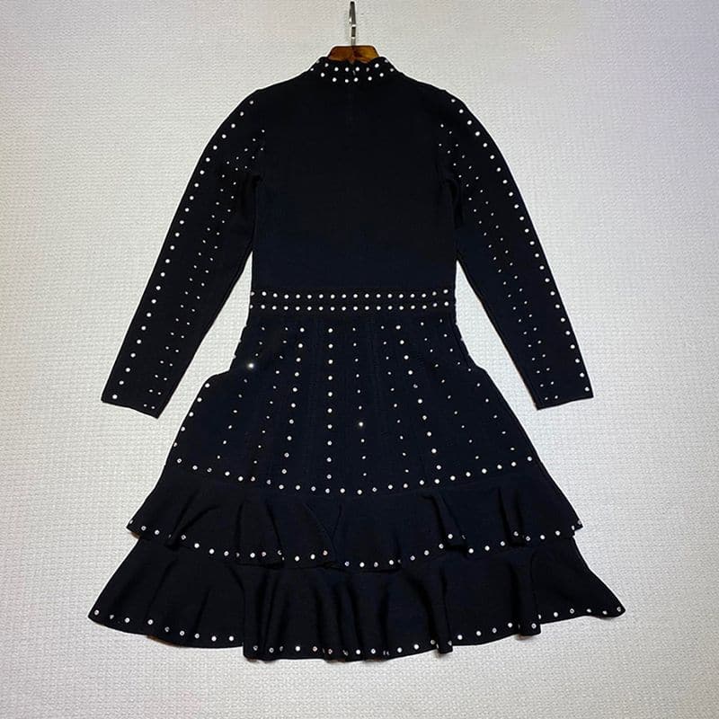 SANDRO Asya tiered studded jacquard knit mini dress 12 result