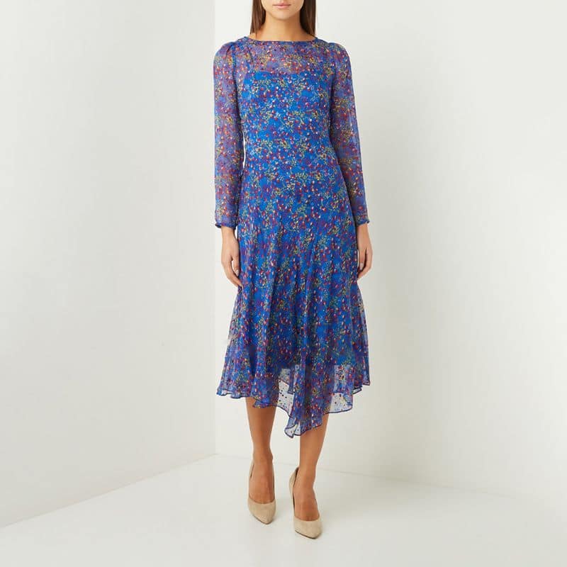L.K. Bennett Bloomsbury Blue Floral Devoré Midi Dress 2 result