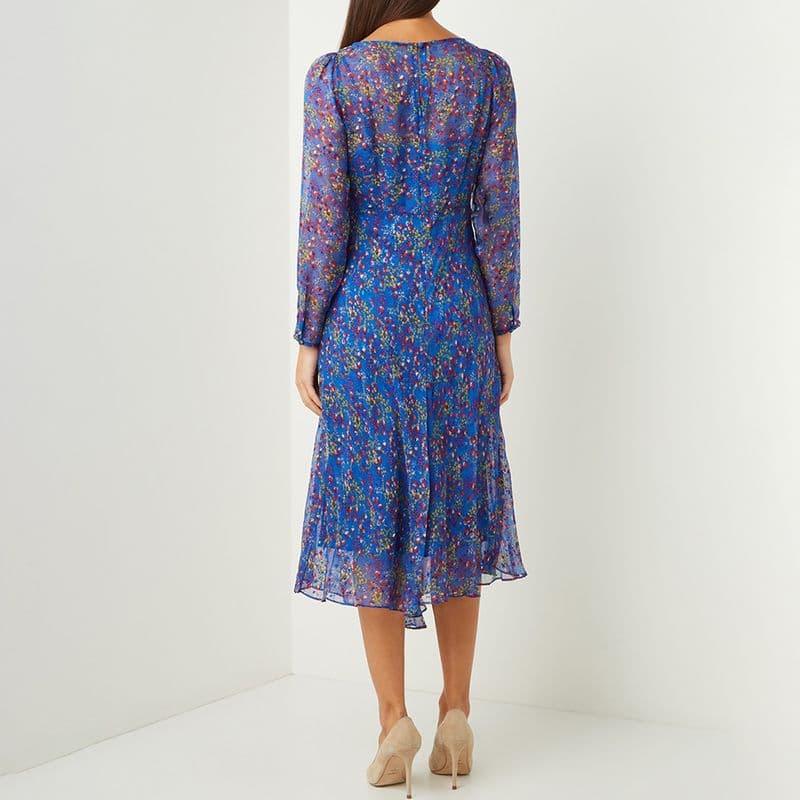 L.K. Bennett Bloomsbury Blue Floral Devoré Midi Dress 3 result