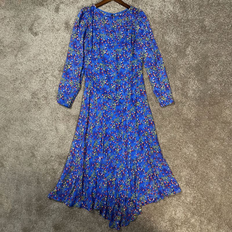 L.K. Bennett Bloomsbury Blue Floral Devoré Midi Dress 5 result