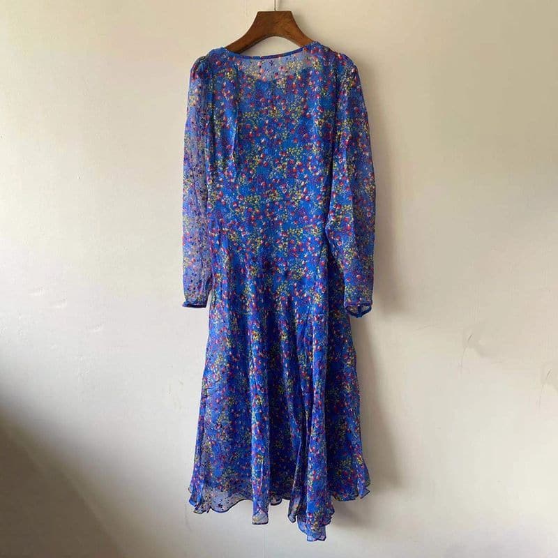 L.K. Bennett Bloomsbury Blue Floral Devoré Midi Dress 6 result