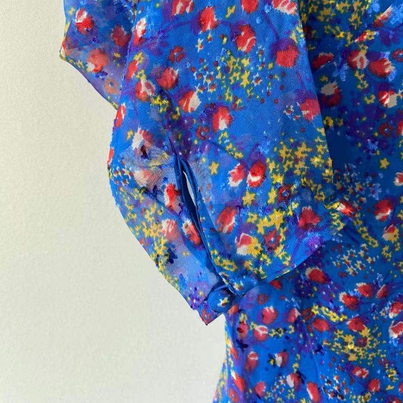 L.K. Bennett Bloomsbury Blue Floral Devoré Midi Dress 8 result
