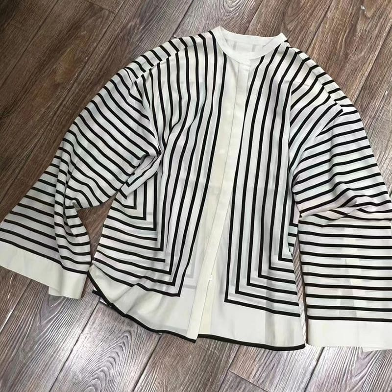 TOTÊME Striped Silk Crepe De Chine Shirt In Placement Print 10 result