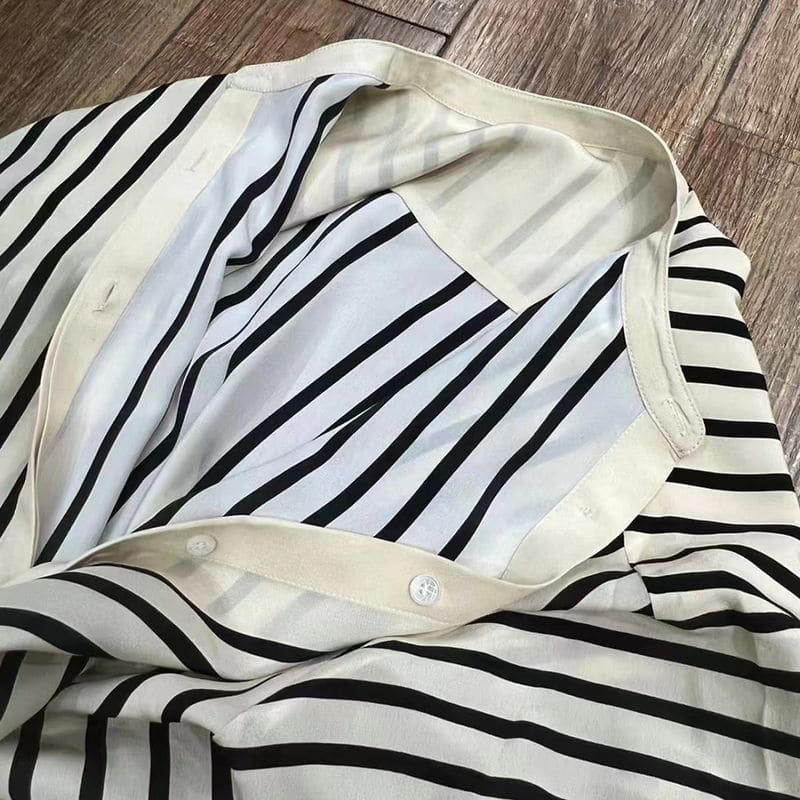 TOTÊME Striped Silk Crepe De Chine Shirt In Placement Print 8 result