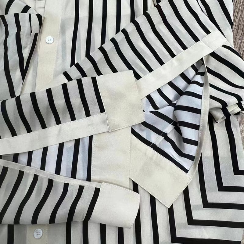 TOTÊME Striped Silk Crepe De Chine Shirt In Placement Print 9 result