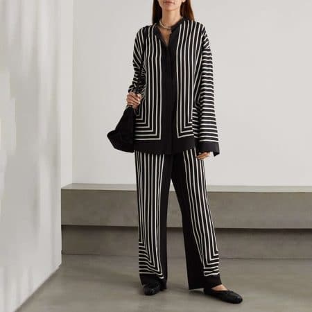 TOTÊME Striped Silk Crepe De Chine Shirt In Placement Print black 2 result