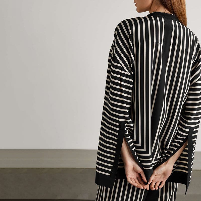 TOTÊME Striped Silk Crepe De Chine Shirt In Placement Print black 3 result