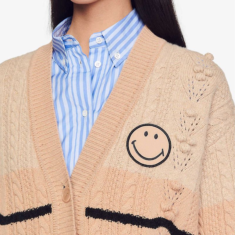 SANDRO Simon smiley face embroidered wool cardigan 5 result