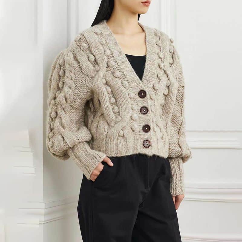 Sea Caden Cable Wool puff sleeve cardigan 3 result