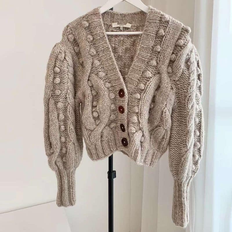 Sea Caden Puff Sleeve Cable Wool Cardigan 5 result