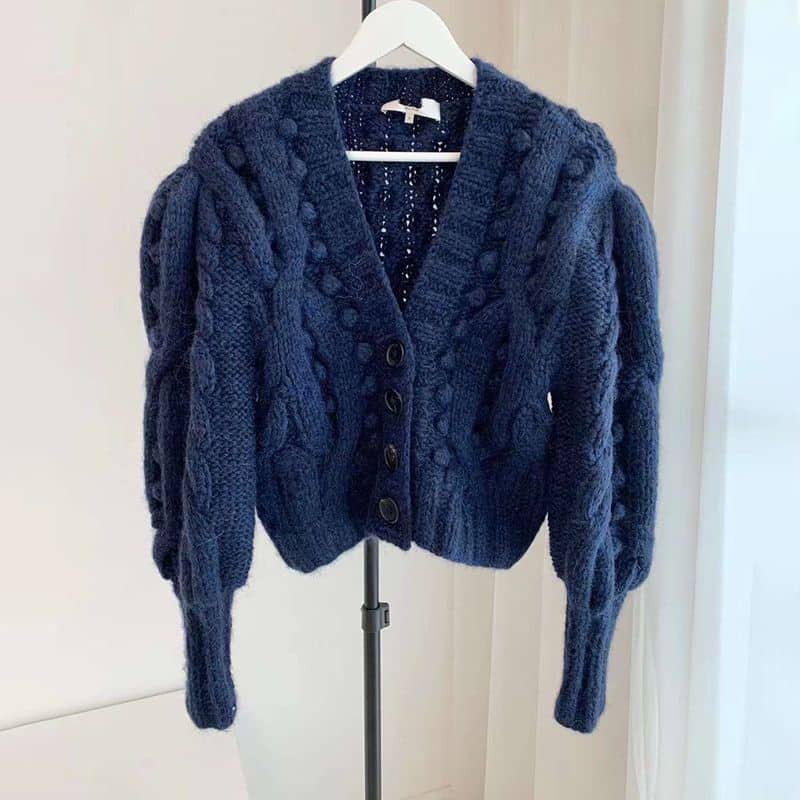 Sea Caden Puff Sleeve Cable Wool Cardigan navy 11 result