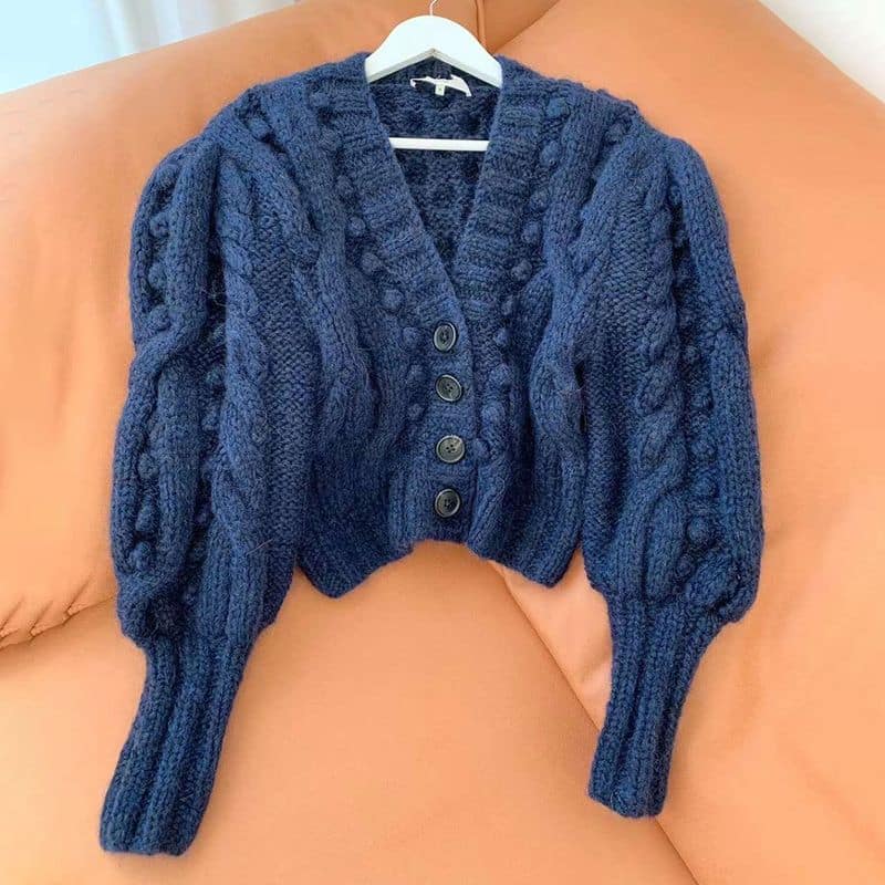 Sea Caden Puff Sleeve Cable Wool Cardigan navy 12 result