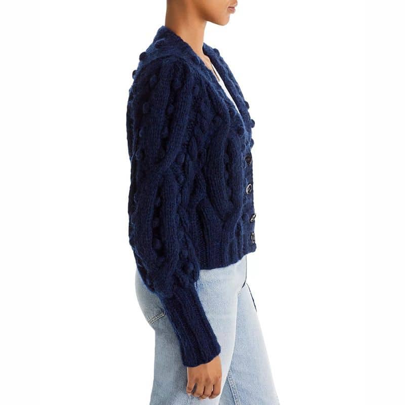Sea Caden Puff Sleeve Cable Wool Cardigan navy 4 result