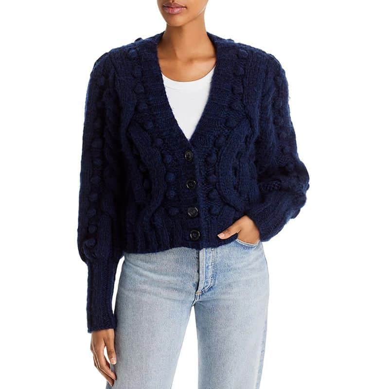 Sea Caden Puff Sleeve Cable Wool Cardigan navy 5 result