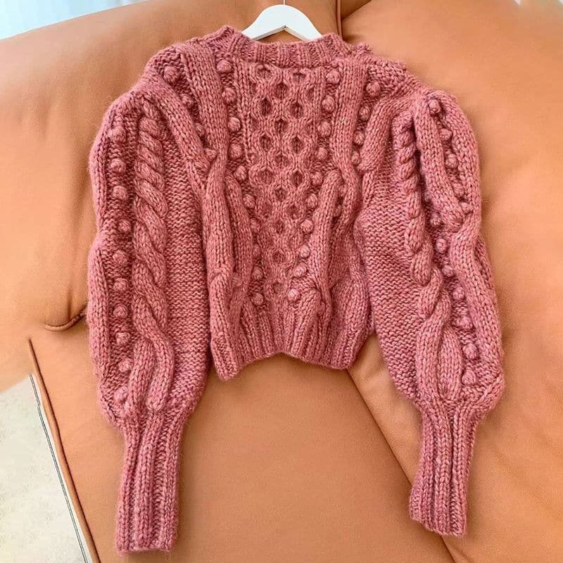 Sea Caden Puff Sleeve Cable Wool Cardigan rose 10 result