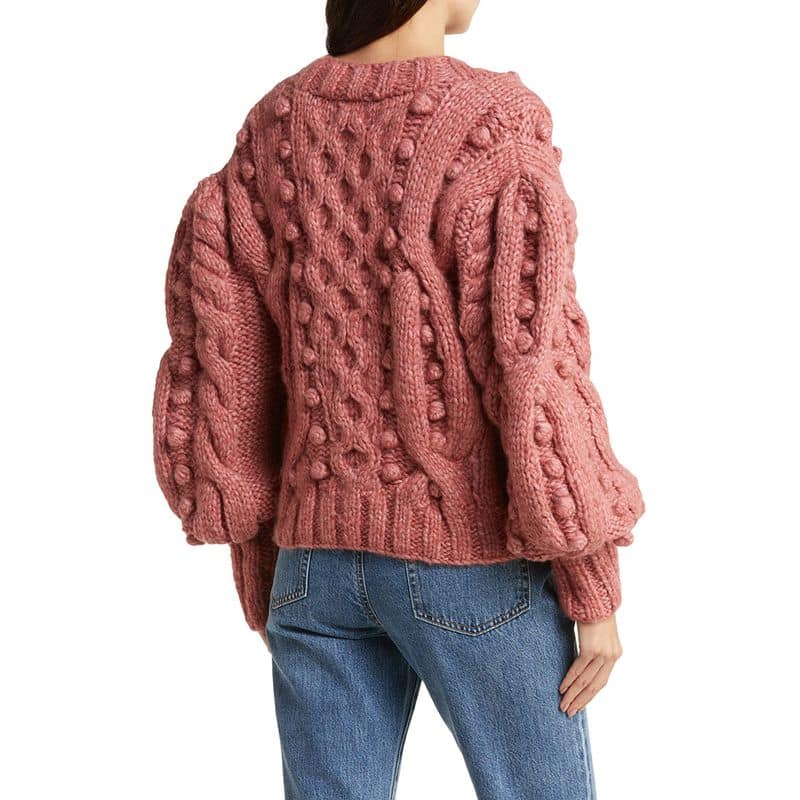 Sea Caden Puff Sleeve Cable Wool Cardigan rose 2 result