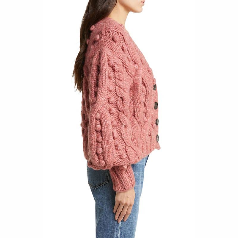 Sea Caden Puff Sleeve Cable Wool Cardigan rose 3 result