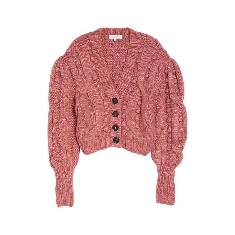 Sea Caden Puff Sleeve Cable Wool Cardigan rose 5 result
