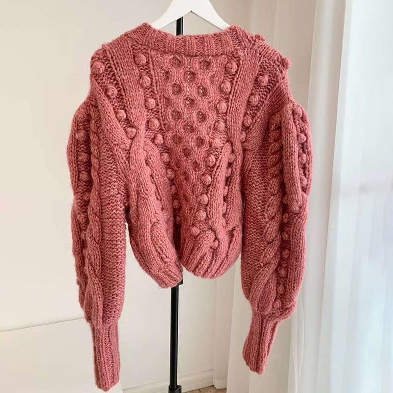 Sea Caden Puff Sleeve Cable Wool Cardigan rose 7 result