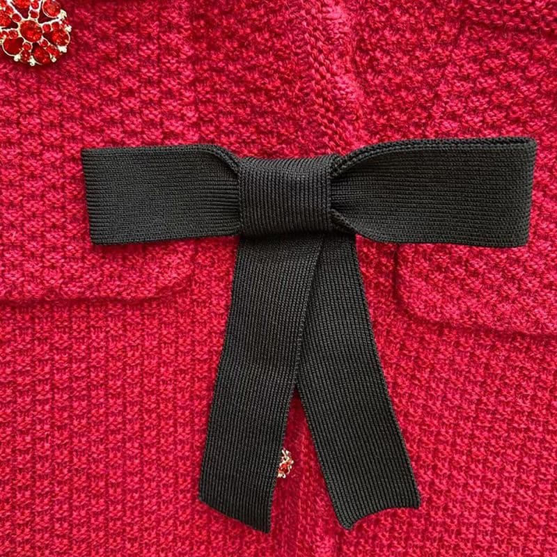Self Portrait Red Melange Knit Mini Bow Dress 12 result