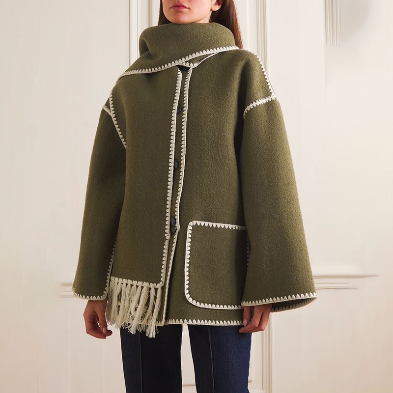 TOTEME Draped fringed wool blend jacket green 3 result