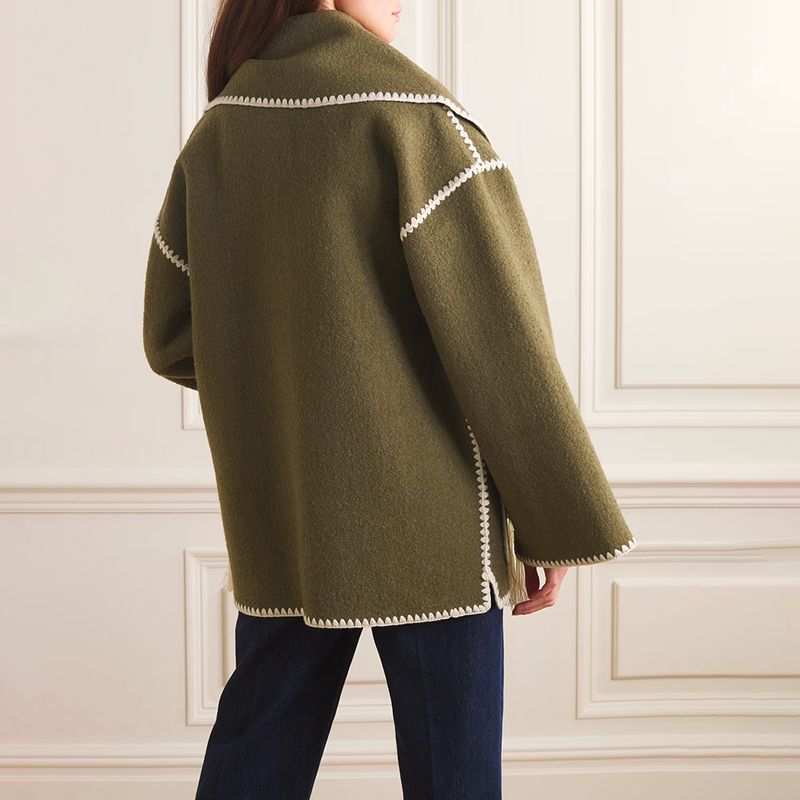 TOTEME Draped fringed wool blend jacket green 4 result