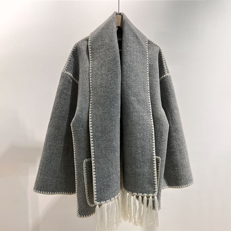 TOTEME Draped fringed wool blend jacket grey 18 result