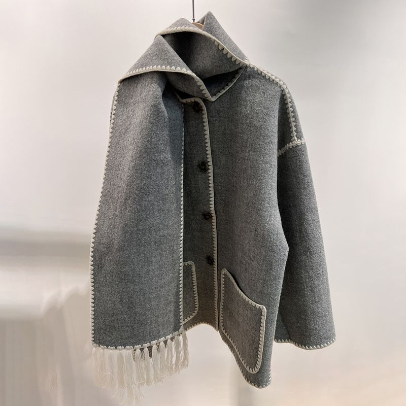 TOTEME Draped fringed wool blend jacket grey 7 result