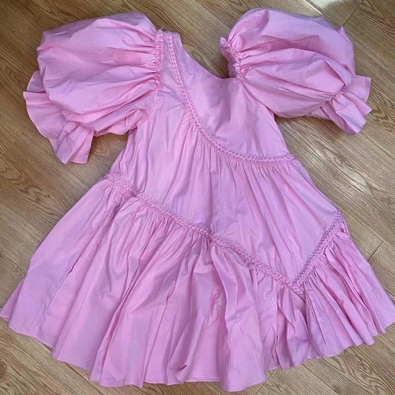 AJE Casabianca Braided Asymmetric Puff Sleeve Dress pink 10 result 1