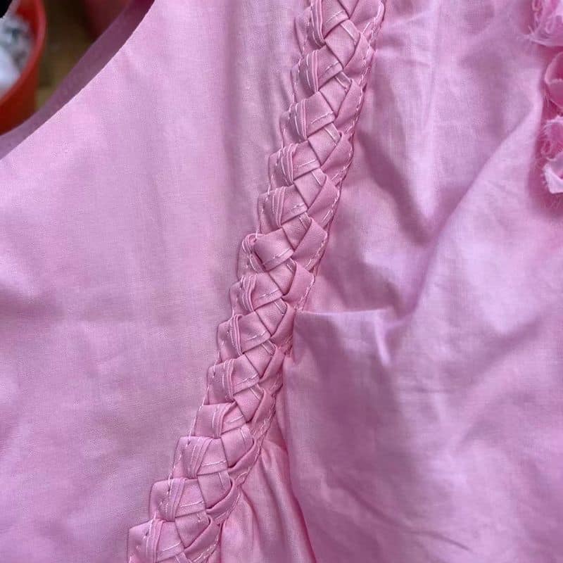 AJE Casabianca Braided Asymmetric Puff Sleeve Dress pink 14 result 1