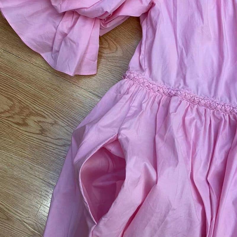 AJE Casabianca Braided Asymmetric Puff Sleeve Dress pink 15 result 1