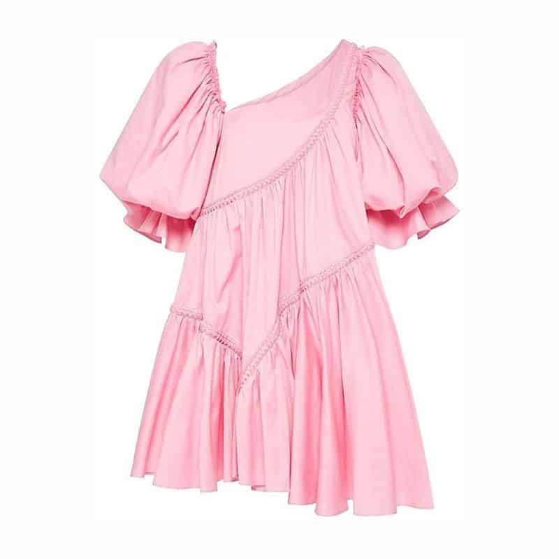 AJE Casabianca Braided Asymmetric Puff Sleeve Dress pink 2 result 1