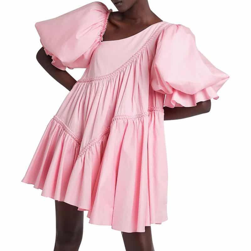 AJE Casabianca Braided Asymmetric Puff Sleeve Dress pink 5 result 1