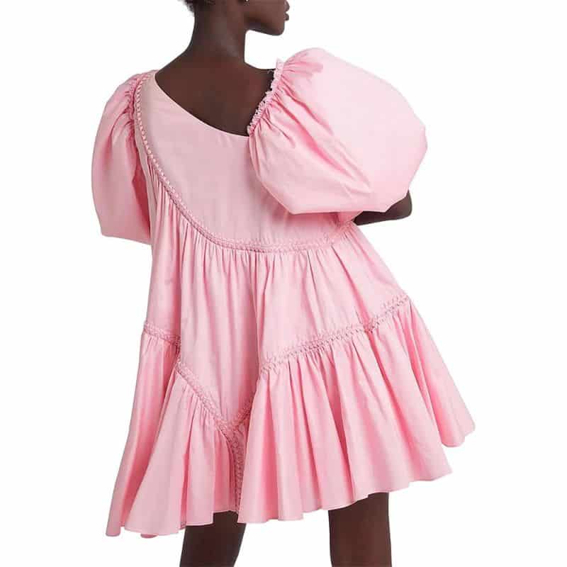 AJE Casabianca Braided Asymmetric Puff Sleeve Dress pink 6 result 1