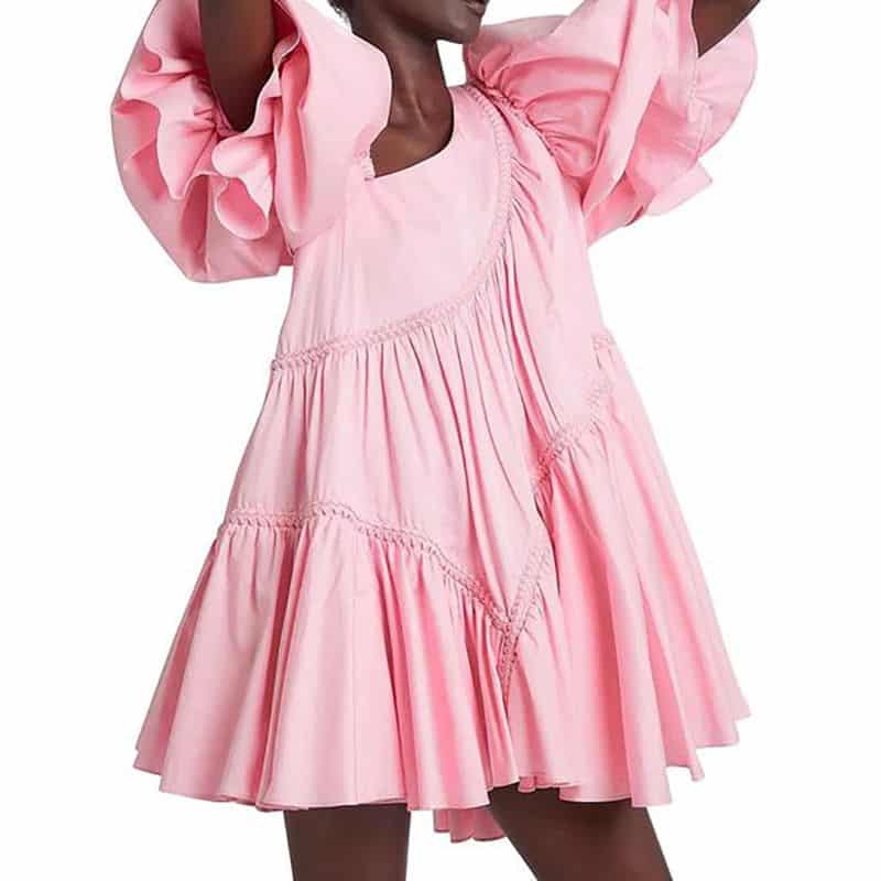 AJE Casabianca Braided Asymmetric Puff Sleeve Dress pink 7 result 2