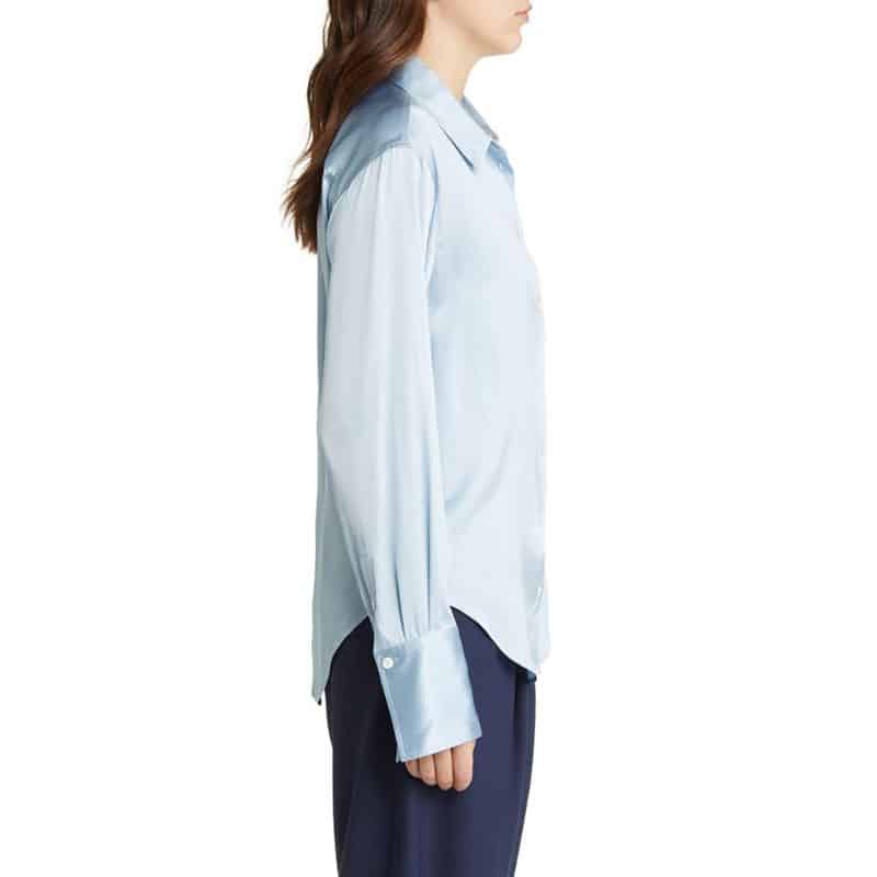 FRAME The Standard Paneled Silk blend Shirt In Chambray Blue 3 result