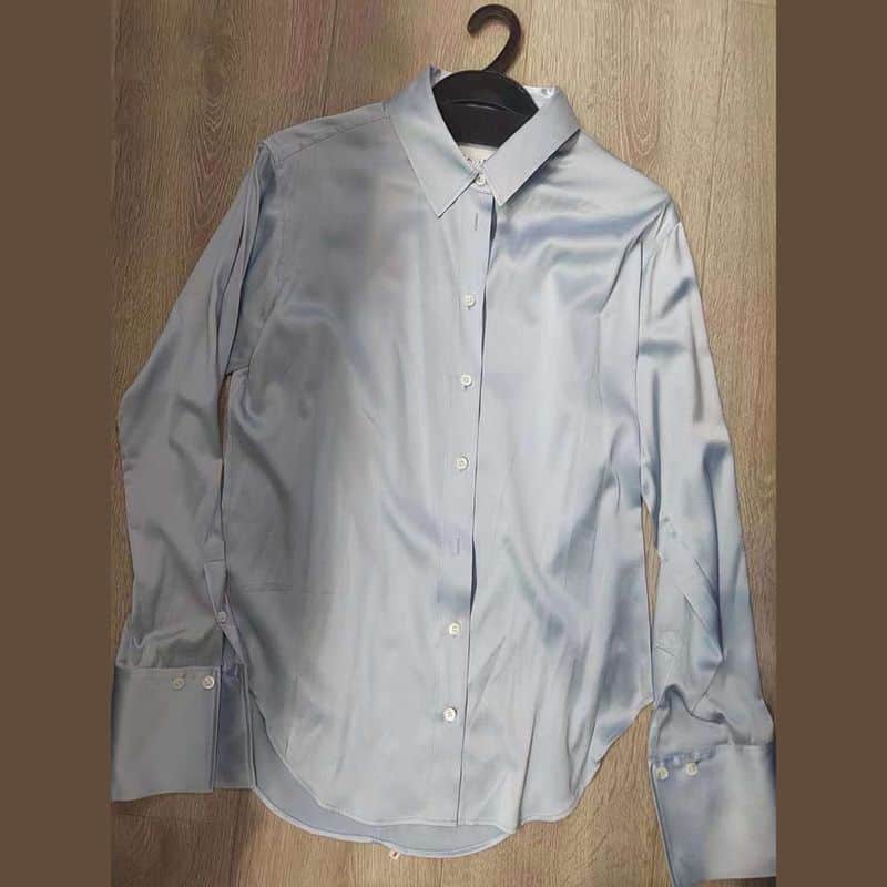 FRAME The Standard Paneled Silk blend Shirt In Chambray Blue 8 result