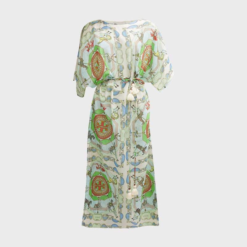 TORY BURCH Printed Cotton Silk Caftan In Mint 16 result