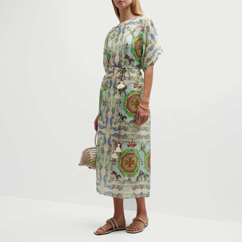 TORY BURCH Printed Cotton Silk Caftan In Mint 2 result