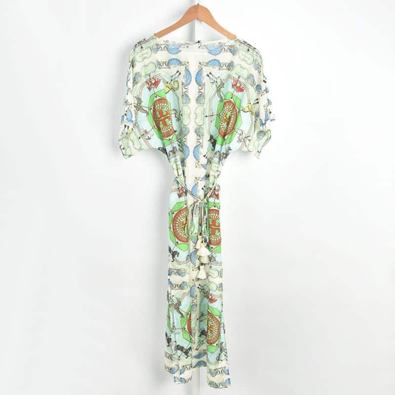 TORY BURCH Printed Cotton Silk Caftan In Mint 5 result