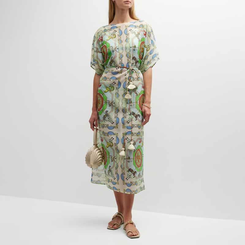 TORY BURCH Printed Cotton Silk Caftan dress In Mint result