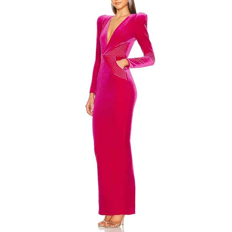 ZHIVAGO Battle Lines The Portrait V neck Gown In Rouge 3 result