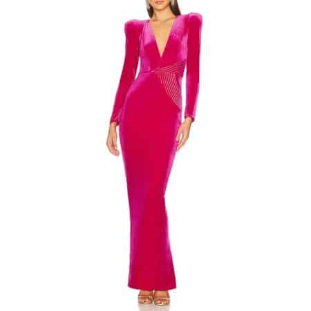 ZHIVAGO Battle Lines The Portrait V neck maxi Gown In Rouge result